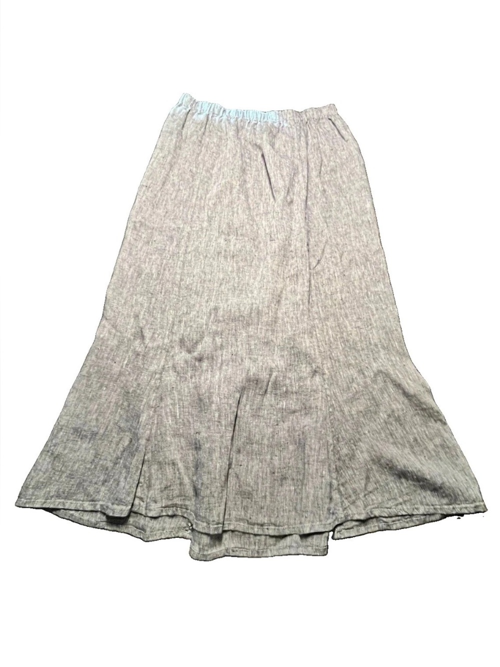 Flax Linen Grey Long Skirt with Adorable back Gathering, L